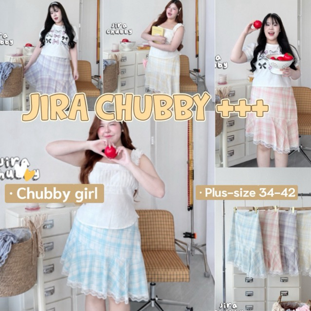 (ส่วนลดโปรเปิดร้าน+ส่งฟรีโค้ดคุ้ม✅) พร้อมส่ง✅กระโปรงสาวอวบลายสก็อตห่างปลา ผ้าชีฟองเนื้อหนา สีสันพาสเทล(34-42)