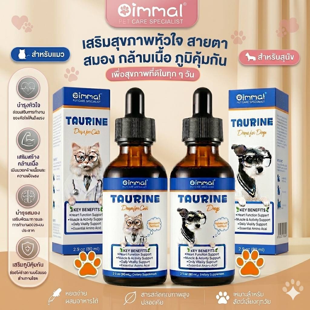 ทอรีนหมา แมว หัวใจ สมอง สายตา กล้ามเนื้อ เสริมภูมิ  ทอรีนสุนัข วิตามินหมา วิตามินแมว Oimmal Taurine