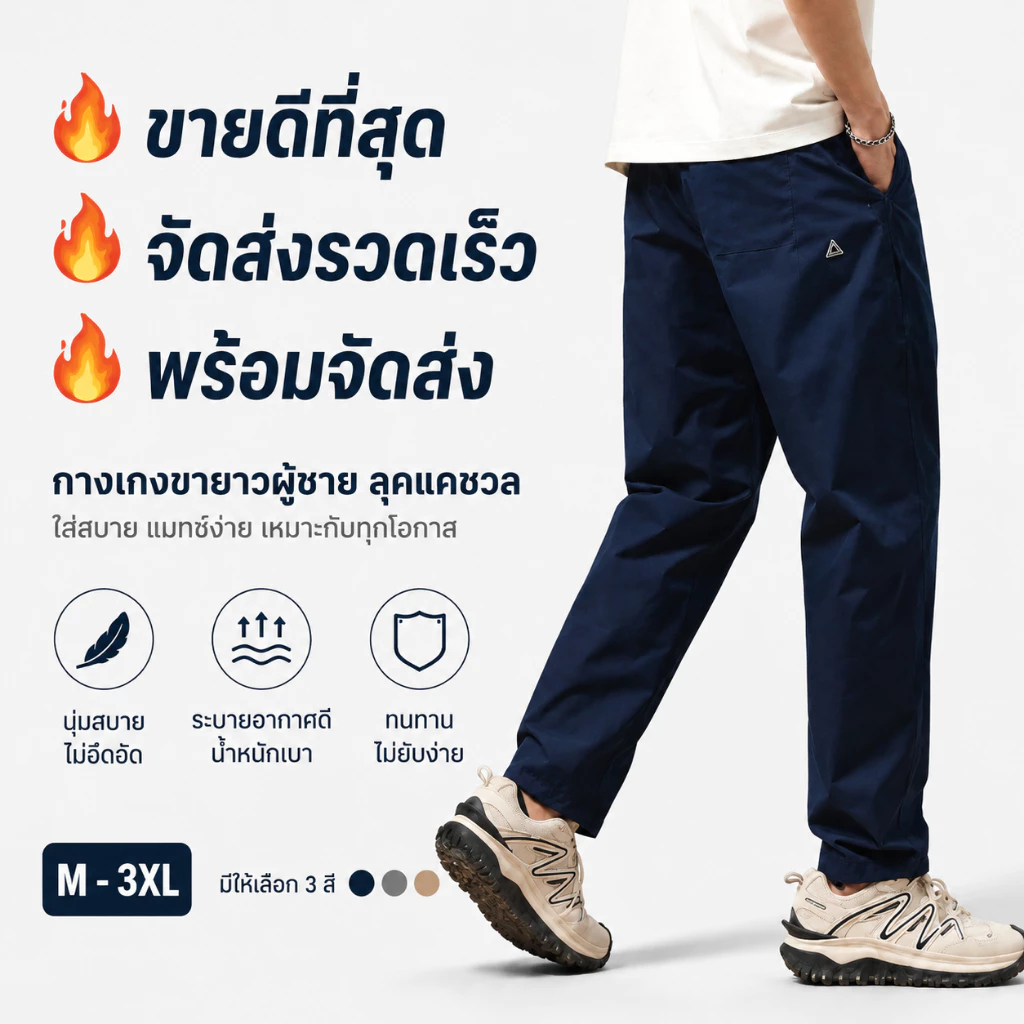 กางเกงวอมขายาวผู้ชาย กางเกงลำลอง ทรงตรง ทรงหลวม สไตล์เกาหลี แฟชั่นสตรีท ระบายอากาศ แมทช์ง่าย พร้อมส่ง
