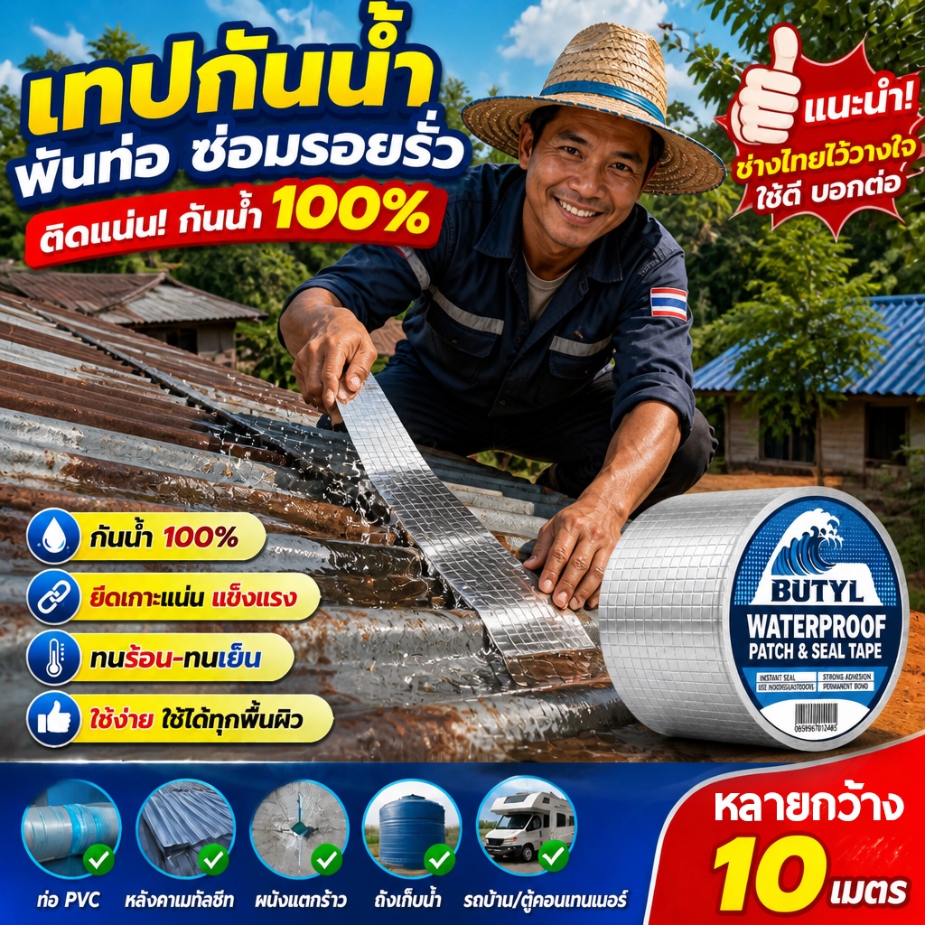 [จัดส่งจากไทย] เทปกาวกันน้ำ ทนทาน 100 ปี เทปกาวกันรั่ว เทปกาวอเนกประสงค์ กันน้ำ แผ่นแปะหลังคาเทปกาวติดหลังคา