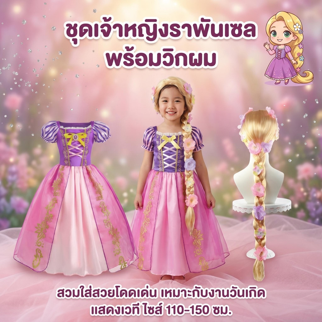 เด็กสาวราพันเซล ชุดฮาโลวีนเทศกาลแต่งตัวพรรค ชุดเจ้าหญิงสาวสีม่วง เครื่องแต่งกายเด็กวันเกิด เจ้าหญิงชุดสาวคอสเพลย์