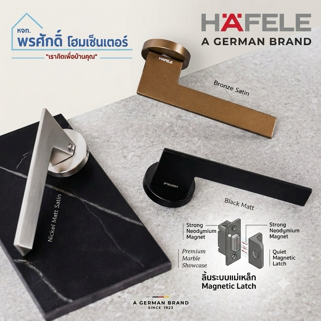 Hafele 489.11.131, 489.11.133, 489.11.135 ชุดมือจับก้านโยกแบบแม่เหล็ก Magnetic Lever Handles Set