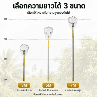 YAKO ตะกร้อสอยผลไม้ ด้ามยืดหดได้ 3-7M สแตนเลส เก็บผลไม้สูง อุปกรณ์สวน