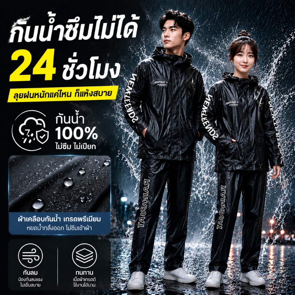 เสื้อกันฝนผู้ใหญ่ ผ้าอ็อกซ์ฟอร์ดคุณภาพสูง ทนทาน ใส่สบาย เหมาะสำหรับขี่มอเตอร์ไซค์ 🚚 จัดส่งภายใน 24 ชั่วโมง