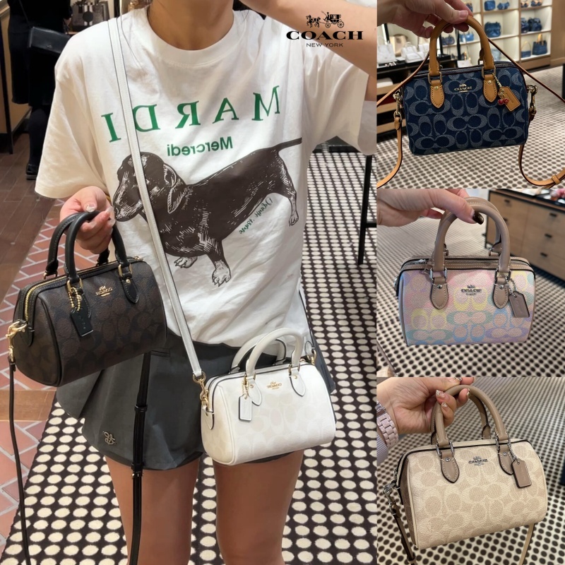👜แท้ 💯%✨ COACH Rowan 18  in Signature CanvasShoulder Bag เปิดปิดด้วยซิป กระเป๋าสะพายได้ 3 แบบ