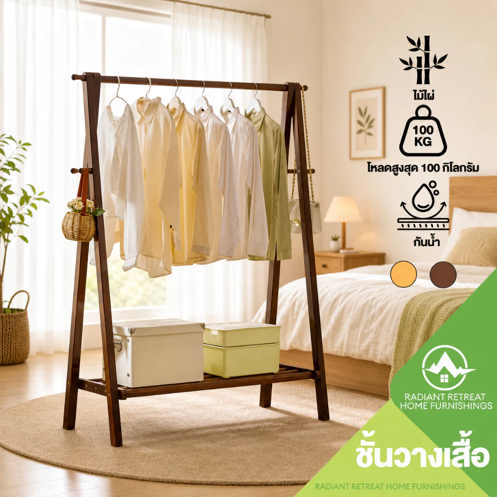 ราวแขวนเสื้อผ้าแบบตั้งพื้น ราวแขวนเสื้อในห้องนอน ราวแขวนเสื้อผ้าแบบเปิดโล่ง ราวแขวนเสื้อผ้าแบบพับได้ 2 ชั้น