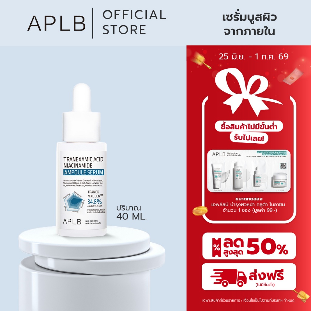 APLB [ลดฝ้า จุดด่างดำ] ทรานเอกซามิก แอซิด ไนอะซินาไมด์ แอมพูล เซรั่ม  40 ML