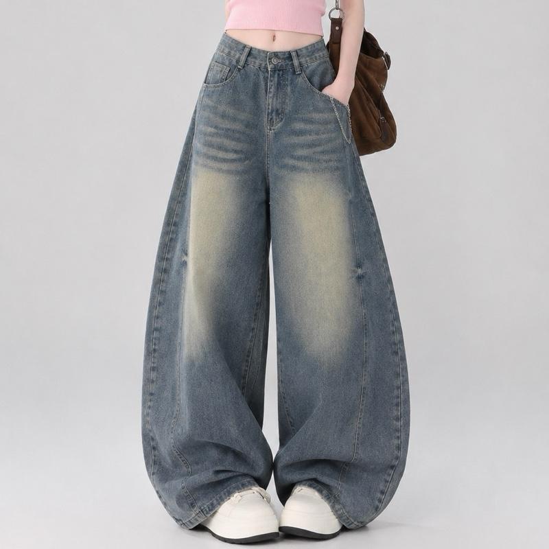 JINJEANS-448 (XS-9XL) Barrel baggy Jeans กางเกงยีนส์ทรงหลวม ทรงบาเรล