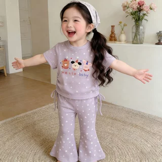 Beryl kids🌸ชุดเชทเด็กผู้หญิง🎀เสื้อแขนสั้น + กางเกงขายาว ลําลอง2ชิ้น ไสตล์เกาหลี น่ารัก ทรงพอดีตัวพร้อมดีไซน์เอวจีบ