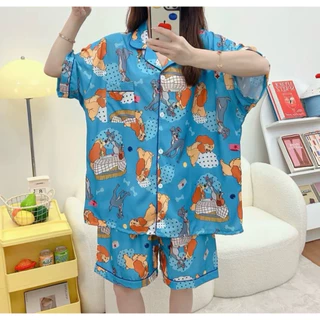 ✨ พร้อมส่ง ชุดนอนผ้าไหมอิตาลี แขนสั้น ขาสั้น บิ๊กไซส์ อก 52“