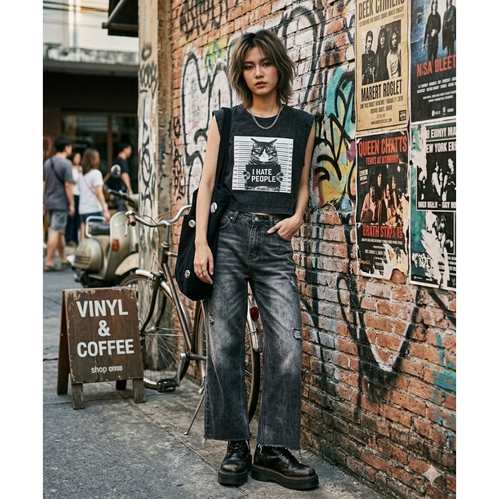 เสื้อแขนกุดเอวลอย อก32-39" ยาว17"