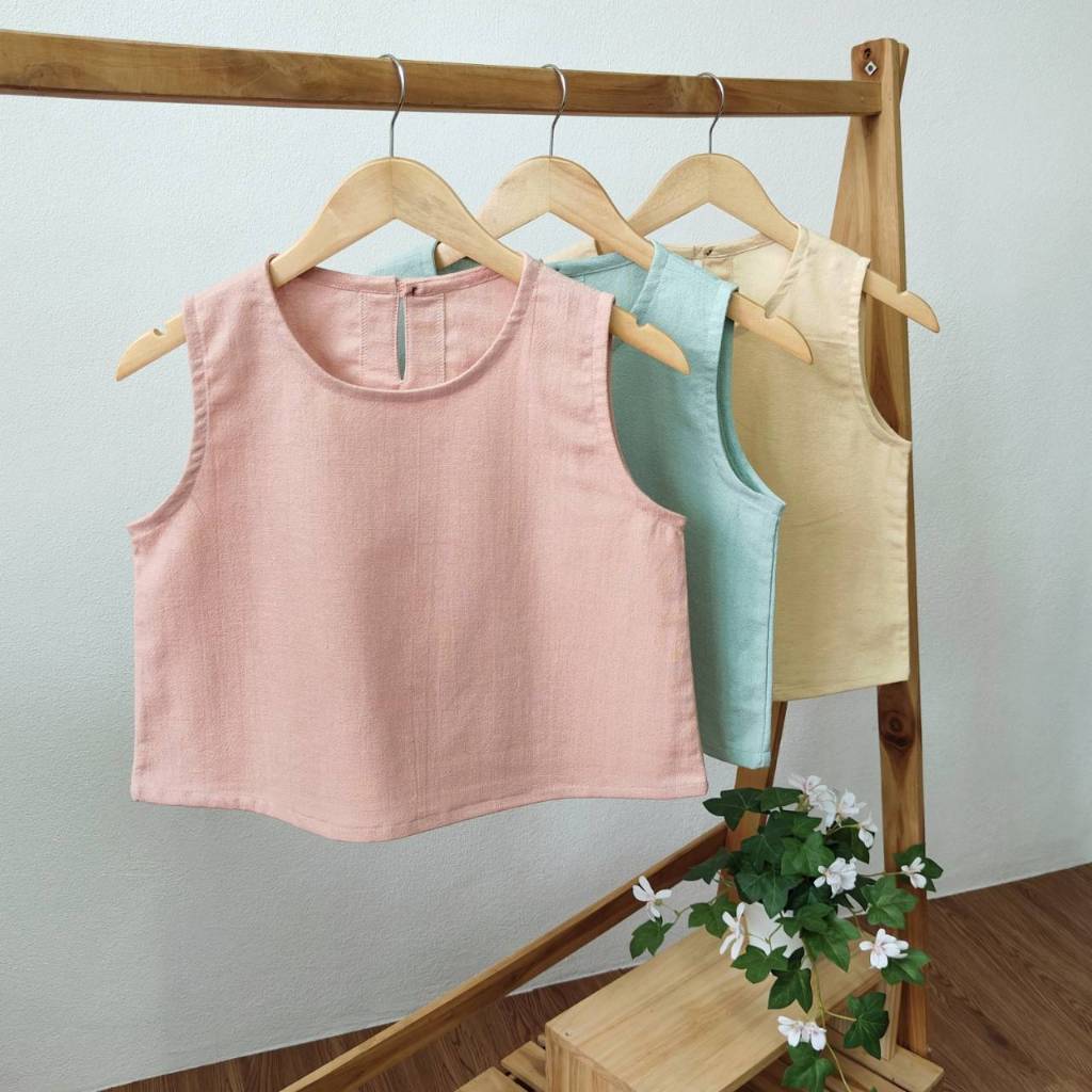 เสื้อแขนกุดผ้าฝ้ายสีพื้น 36,38 ทรงสวยใส่สบายคลายร้อน