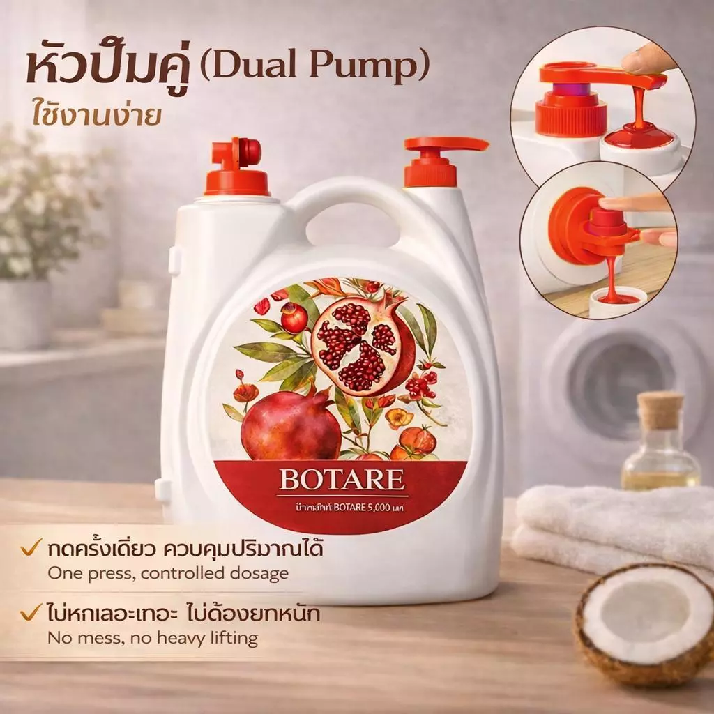 【5KG】Botare ผลิตภัณฑ์ซักผ้ากลิ่นทับทิม หอมยาวนาน ทำความสะอาดล้ำลึก 1ขวด 5000ml