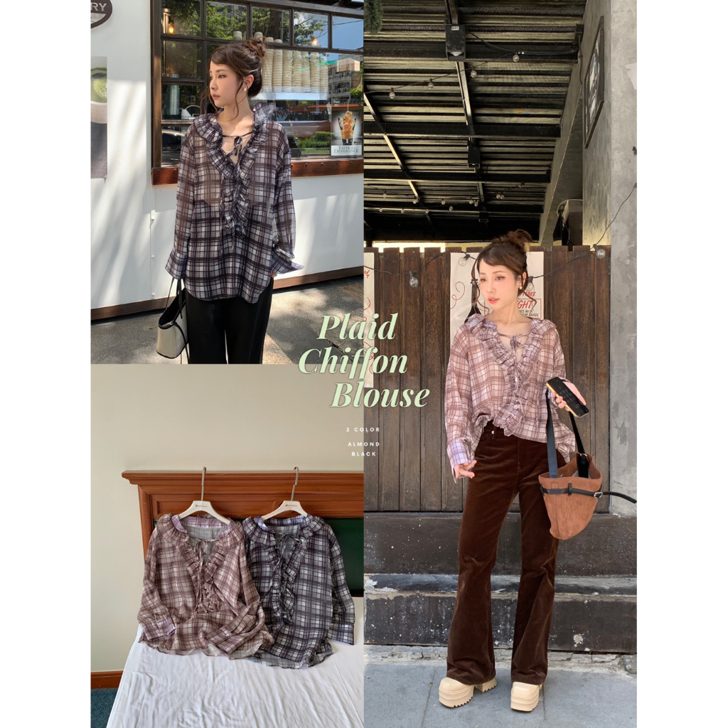 SOMEDRESS | Plaid Chiffon Blouse เสื้อชีฟองลายตาราง แต่งระบาย