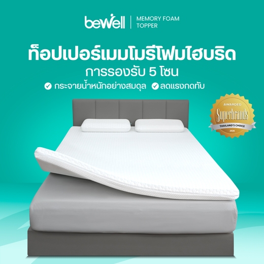 Bewell Ergonomic Topper ท็อปเปอร์เมมโมรี่โฟมไฮบริด 5 โซน ออกแบบตามรูปร่างกระดูกสันหลัง รับประกัน1ปี