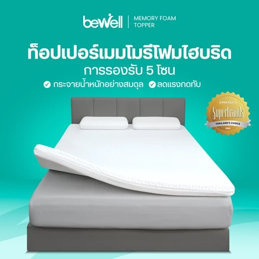 Bewell Ergonomic Topper ท็อปเปอร์เมมโมรี่โฟมไฮบริด 5 โซน ออกแบบตามรูปร่างกระดูกสันหลัง รับประกัน1ปี