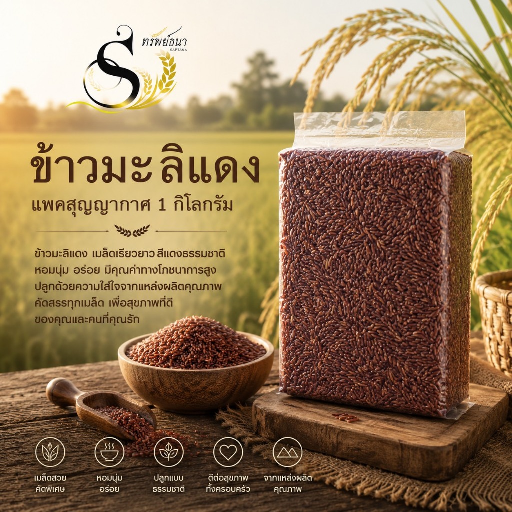ข้าวมะลิแดง คุณภาพคัดสรร 1 กิโลกรัม ตราทรัพย์ธนา