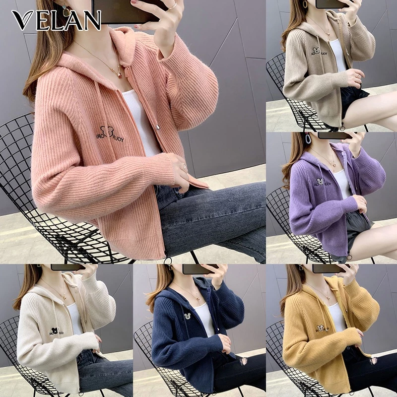 [พร้อมส่ง]คาร์ดิแกน เสื้อแขนยาวผู้หญิง มีฮู้ด มีซิป ผ้าลูกฟูก สีพื้น สบาย นุ่มนวล
