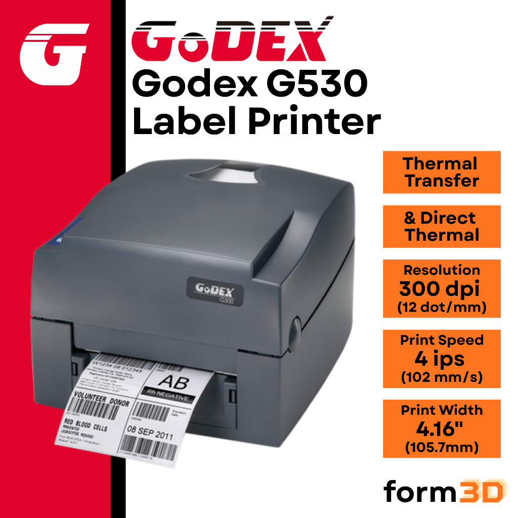 Godex G530 Label Printer - เครื่องพิมพ์ฉลากบาร์โค้ด ความละเอียด 300 DPI / Thermal Transfer & Direct 