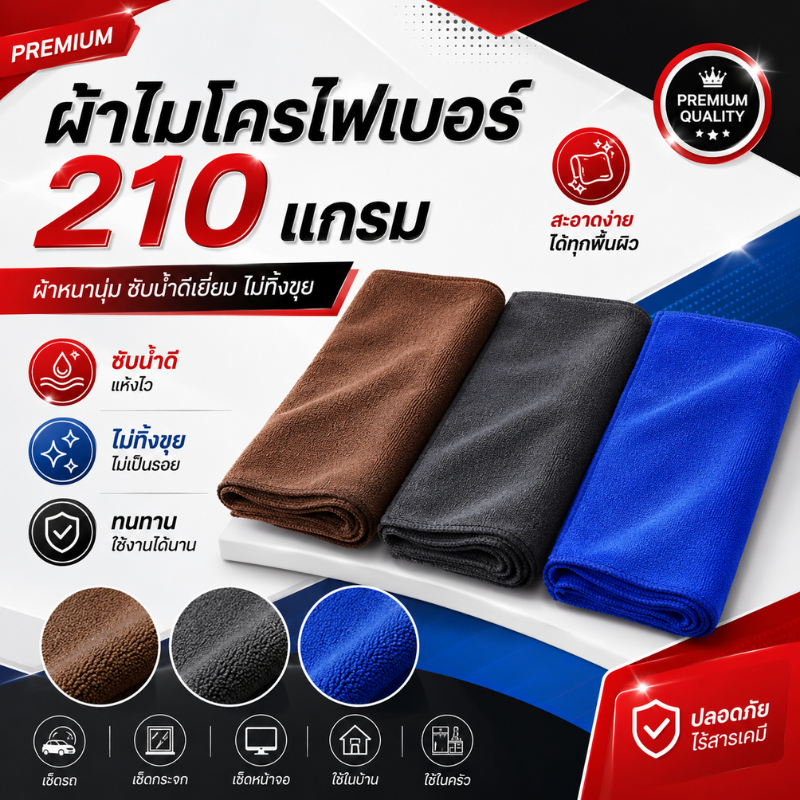 ผ้าไมโครไฟเบอร์ เช็ดรถ หนานุ่ม ซับน้ำได้ดี ขนาด 30x30cm ผ้าเช็ดรถ ผ้าล้างรถ ผ้าเช็ดทำความสะอาด ผ้าอเนกประสงค์
