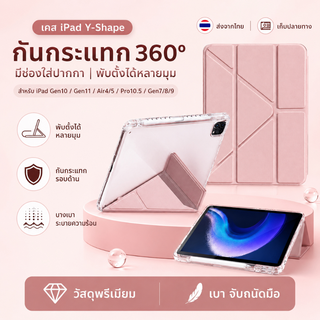 เคสไอแพด gen11 เคส iPad Y-Shape กันกระแทก 360° มีช่องใส่ปากกา สำหรับ Gen10/11 Air4/5 Pro10.5 Gen7/8/9