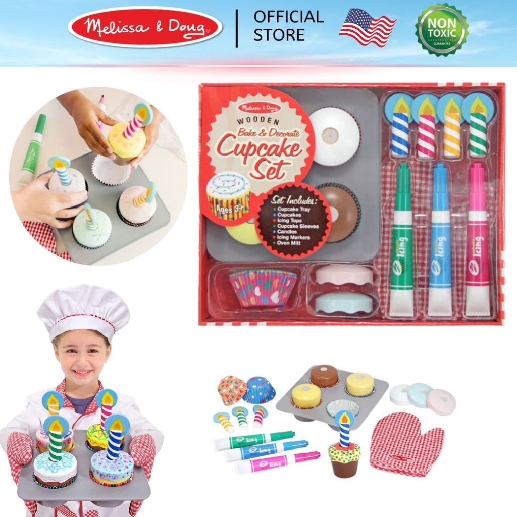 (ของแท้ USA) ของเล่น ตกแต่งคัพเค้ก รียูส Bake & Decorate Cupcake Set Melissa & Doug ลบออกได้ 4019