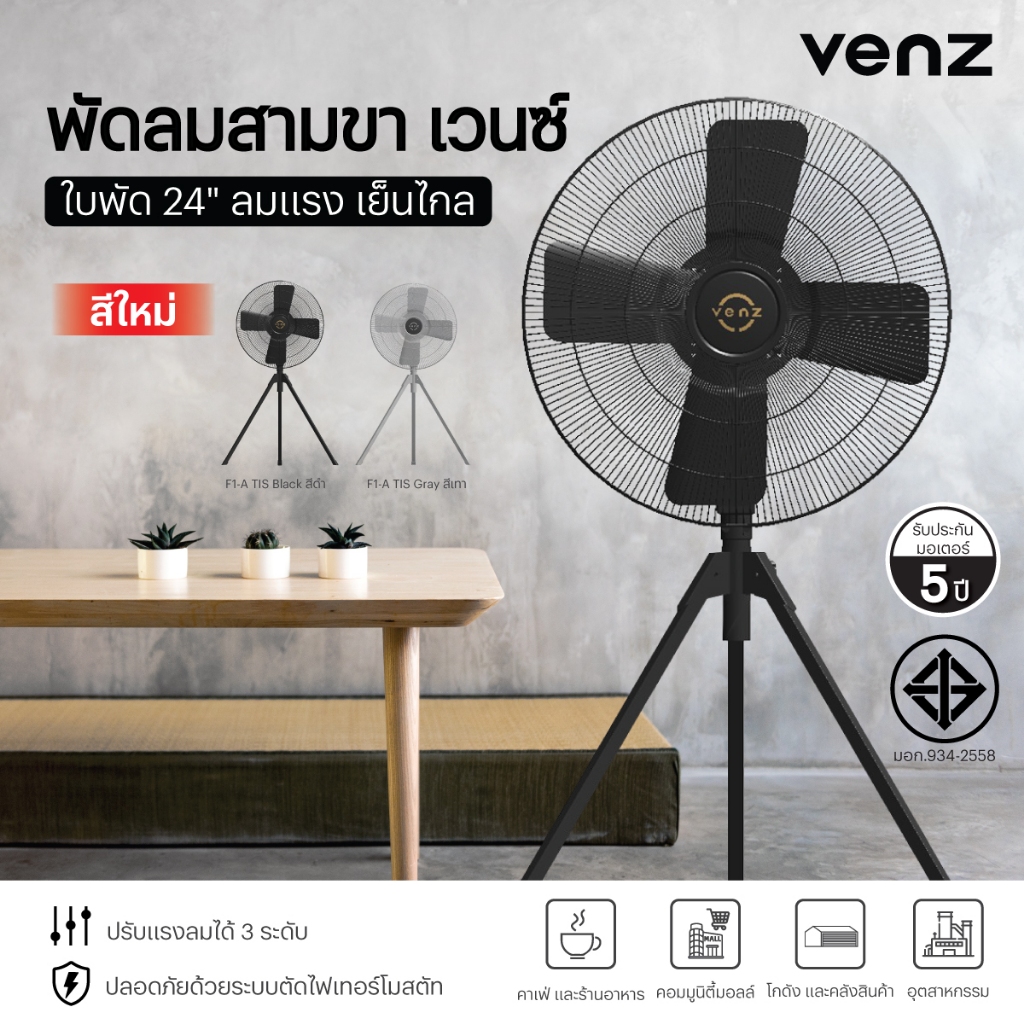 VENZ พัดลมปรับระดับความแรง 20 นิ้วสีฟ้า พัดลมอุตสาหกรรม VENZ รุ่นF2A 20"สามขา ใบฟ้า