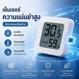 เครื่องวัดอุณหภูมิและความชื้นดิจิตอล ไฮโกรมิเตอร์ จอ LCD ตัวเลขใหญ่ แม่นยำ พร้อมถ่าน ใช้ในบ้านและสำนักงาน