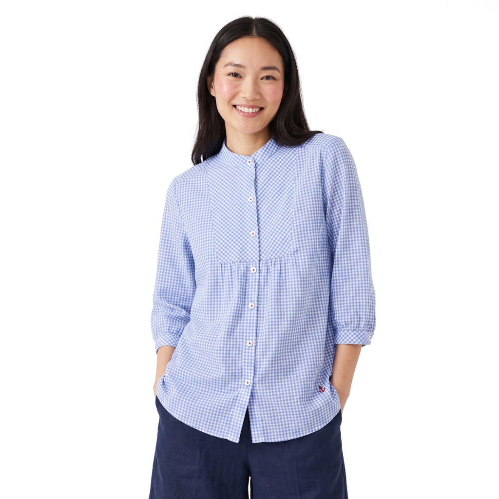 * Best Price * PORTLAND เสื้อเชิ้ตลายสก็อต แขน 3 ส่วน มี 2 สี / 3/4 Sleeves Plaid Shirt with Anchor Embroidery