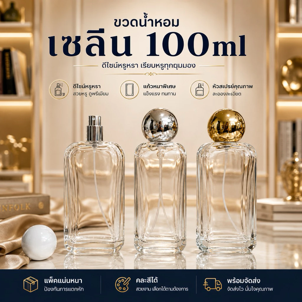 ขวดบรรจุน้ำหอม ขวดเซลีน 100ml. ขวดสเปรย์.