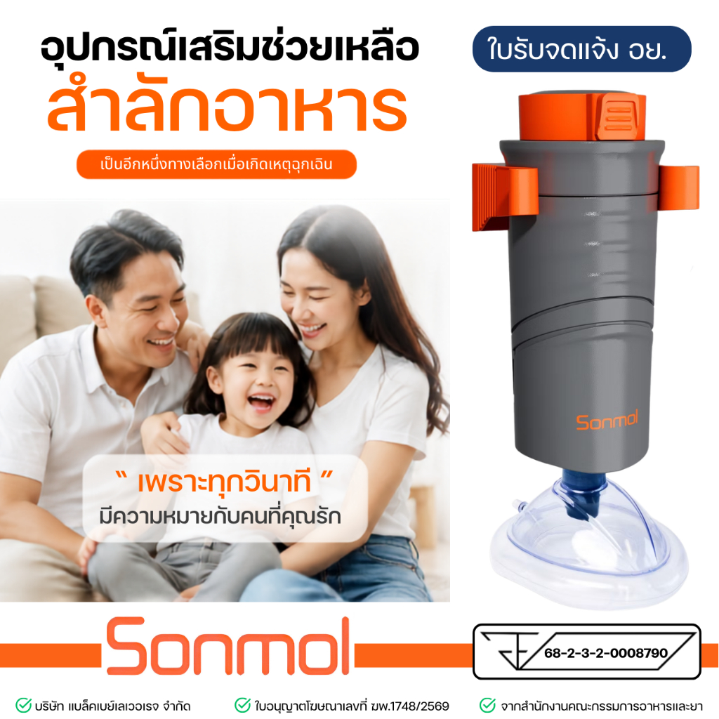 [พร้อมขาจับยึดผนัง] Sonmol - อุปกรณ์เสริมช่วยเหลือการสำลัก หน้ากาก 3 ขนาดสำหรับเด็กและผู้ใหญ่ รุ่น MFAC-08VC