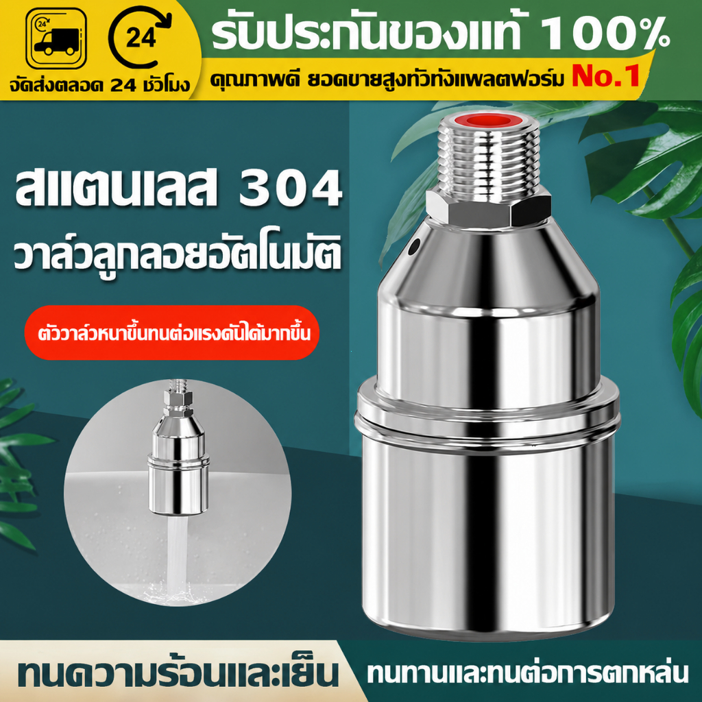 （COD）วาล์วลูกลอยน้ำสแตนเลส 304 วาล์วตัดน้ำอัตโนมัติ ใช้กับถังเก็บน้ำ แท็งก์น้ำ ทนสนิม ติดตั้งง่าย น้ำเต็มปิดเอง แรงดันดี
