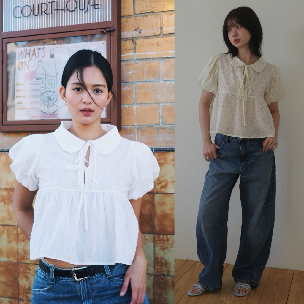 Theremin Pinto blouse เสื้อปกบัวแขนพอง - white, floral