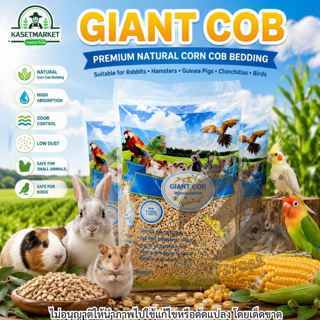 GIANT COB วัสดุรองนอนซังข้าวโพดธรรมชาติ 100% ไร้ฝุ่น ซึมซับดี ควบคุมกลิ่น สำหรับหนู แฮมสเตอร์ กระต่าย นก