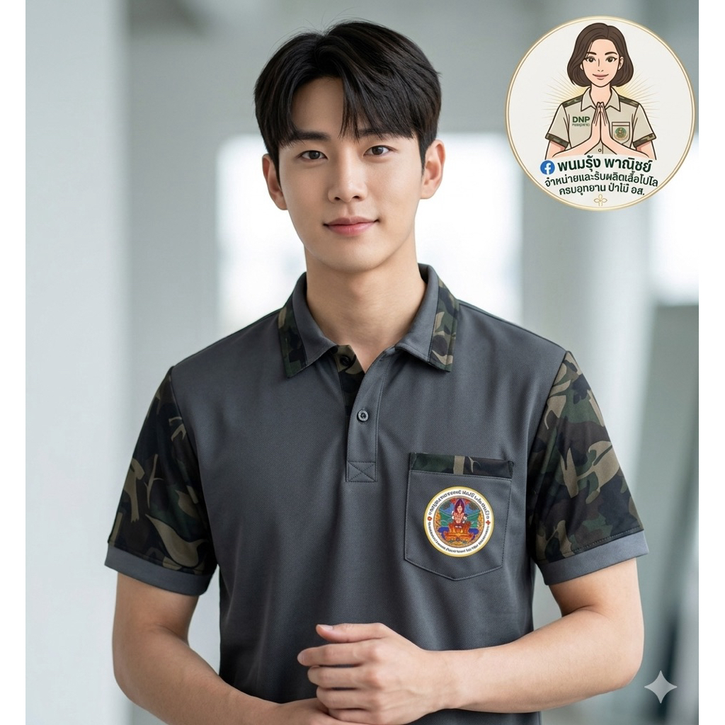 เสื้อโปโลกรมอุทยานสีเทาเข้มชาย