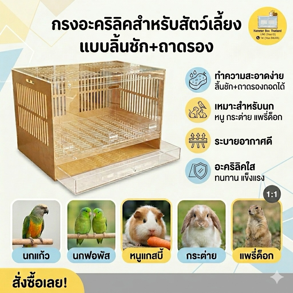 กรงกระต่าย แกสบี้ หนูตะเภา กรงนก มีลิ้นชักและถาดรอง