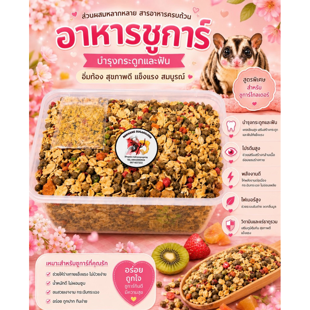 พร้อมส่งส่งไวอาหารเม็ดชูการ์500กรัมแถม50กรัม🥙1กิโลแถม100กรัมเสริมโปรตีนแคลเซียมอาหารกระรอกอาหารหนูแฮมเตอร์