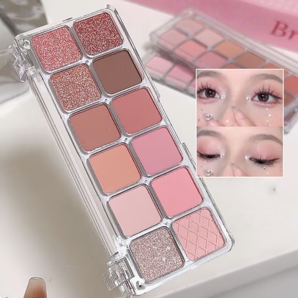 อายแชโดว์ 12 สี Eyeshadow พาเลตต์อายแชโดว์ Matte ยั่งยืน Non-Flying Powder Daily Palette