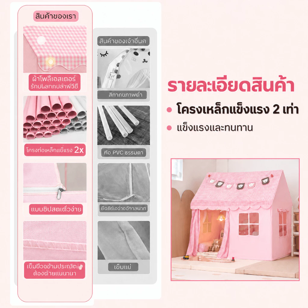 เต็นท์เด็กบ้านของเล่น Beige ถอดออกได้สำหรับเด็ก 0-12 ปี thumbnail 9
