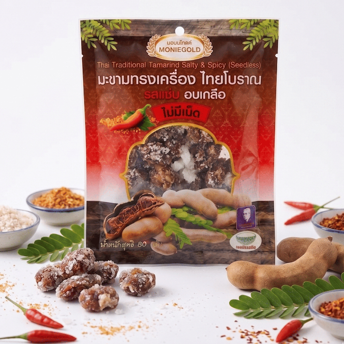 Moniegold มอนนิโกลด์ มะขามไทยโบราณ ต้นตำรับ อบเกลือ (ไม่มีเม็ด) ขนาด180 กรัม