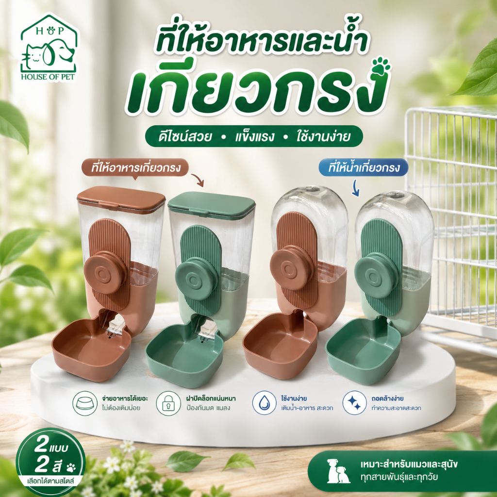 HM-ที่ให้อาหารสัตว์เลี้ยง ที่ให้น้ำสัตว์เลี้ยง ที่ให้อาหาร-น้ำอัตโนมัติ คู๋