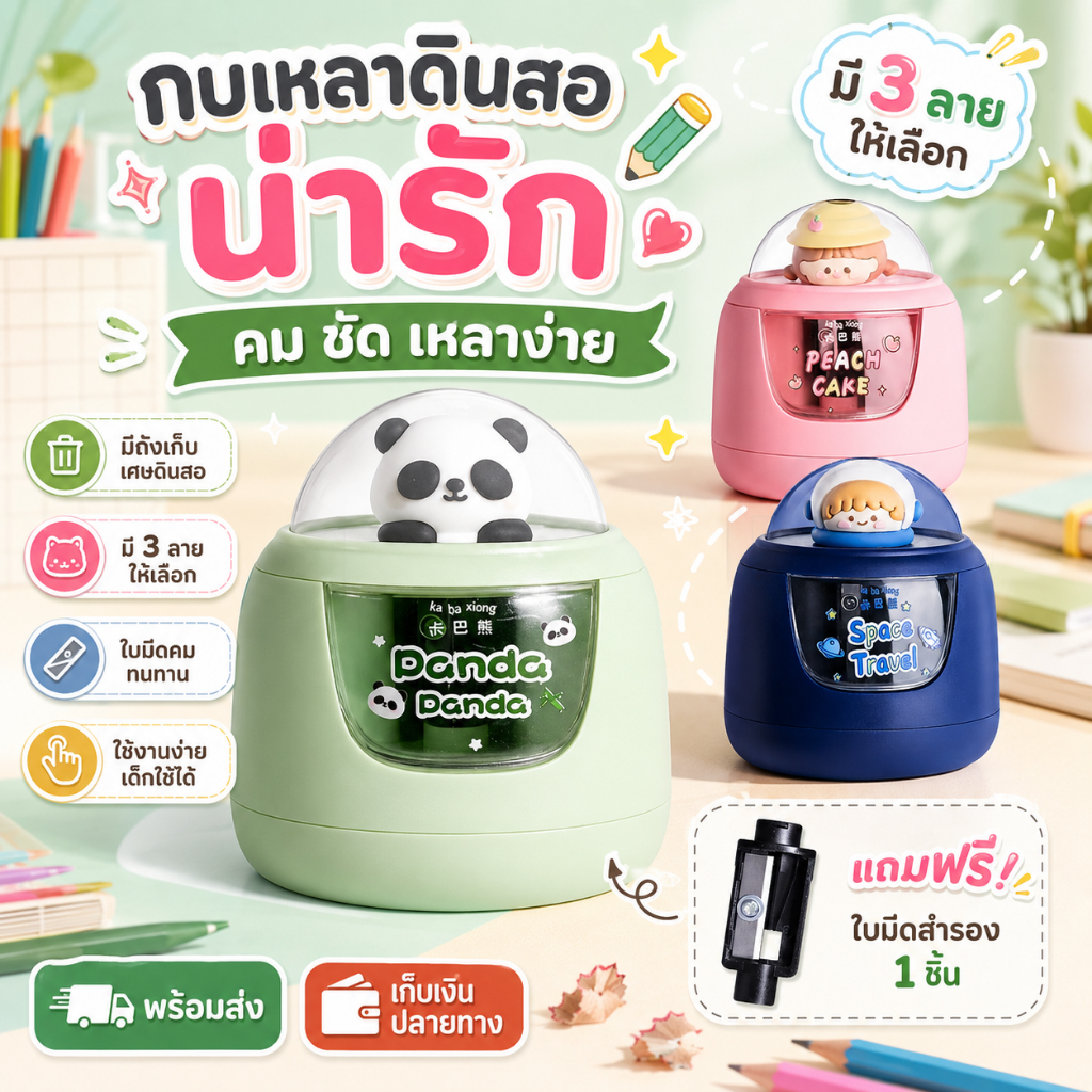 【COD】เครื่องกบเหลาดินสอไฟฟ้า กบเหลาดินสออัตโนมัติ กล่องใส 3 วินาทีให้เสร็จ เขียนของนักเรียนคมใช้งานง่ายและสะดวก