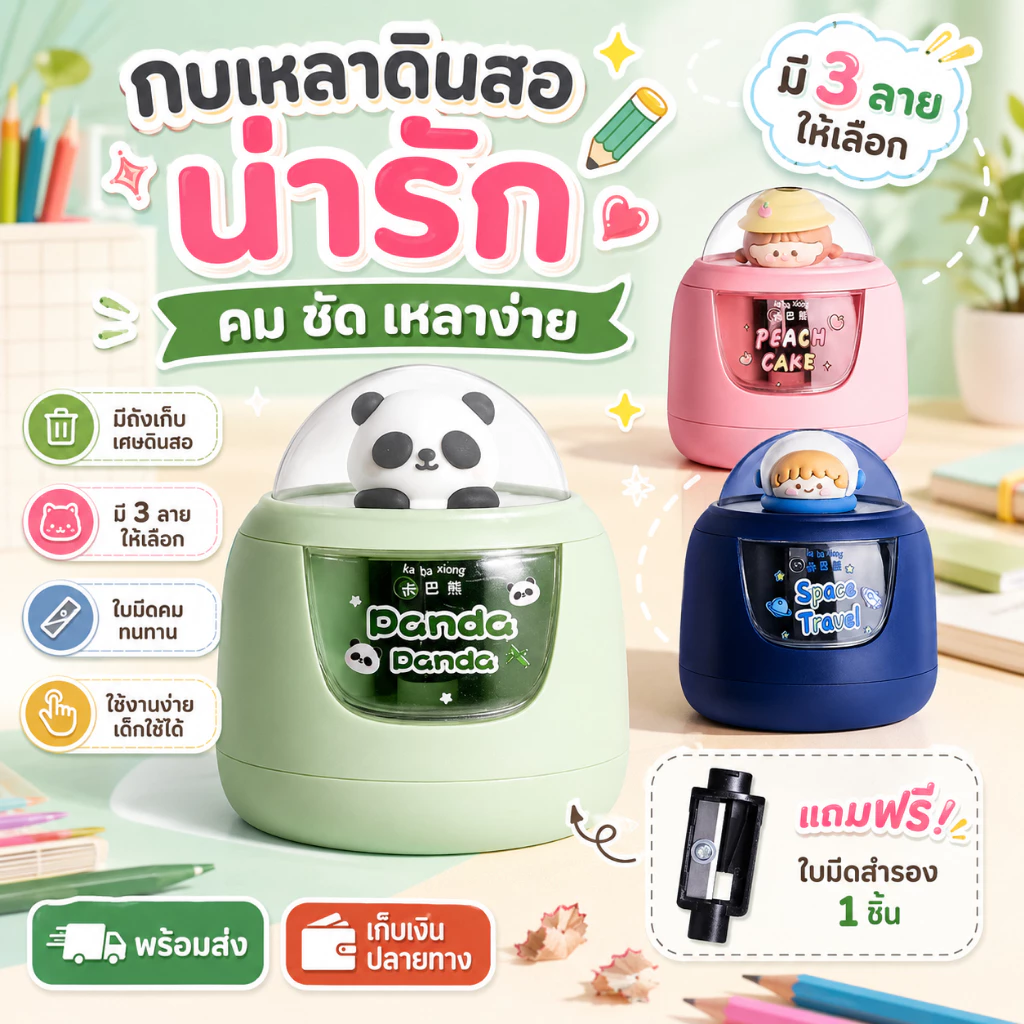 【COD】เครื่องกบเหลาดินสอไฟฟ้า กบเหลาดินสออัตโนมัติ กล่องใส 3 วินาทีให้เสร็จ เขียนของนักเรียนคมใช้งานง่ายและสะดวก