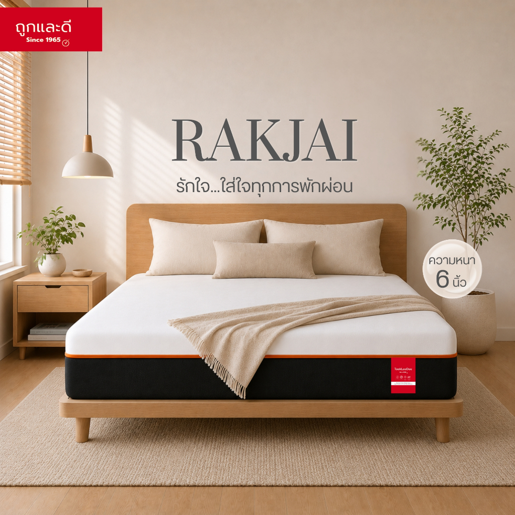 TookLaeDee ที่นอนยางพาราอัดสุญญากาศ 6 นิ้ว RAKJAI นุ่มแน่น รองรับทุกท่านอน นอนสบายทุกคืน