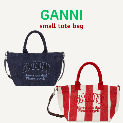 (ส่งด่วน) พร้อมส่ง Ganni tote bag สียีนส์ และสีขาวแดง รุ่น small Easy Shopper Bag พร้อมสายยาว