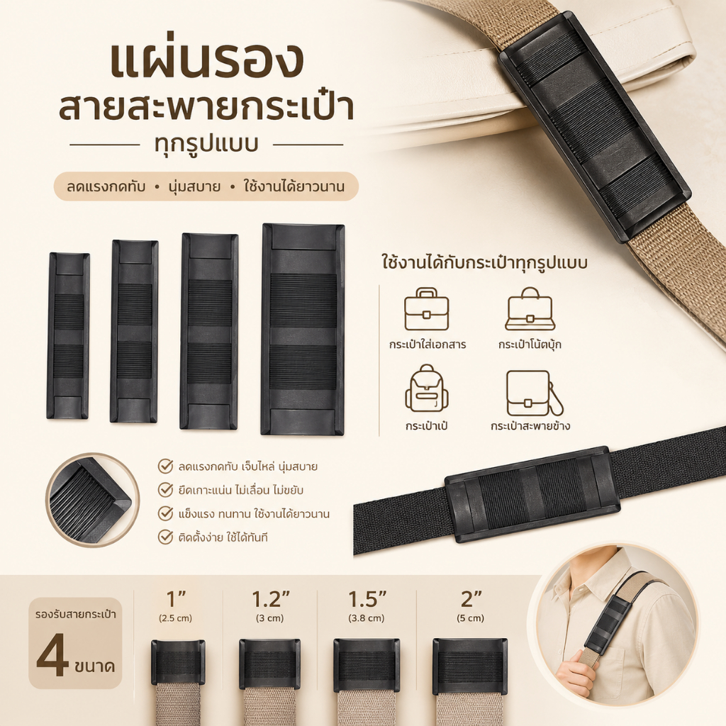 แผ่นพลาสติกรองสายสะพายกระเป๋า มีให้เลือกใช้กับสายทุกขนาด
