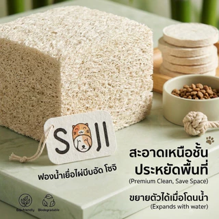 SOJI ฟองน้ำเยื่อไผ่บีบอัด ล้างจานชามสัตว์เลี้ยง ของเล่น อุปกรณ์
