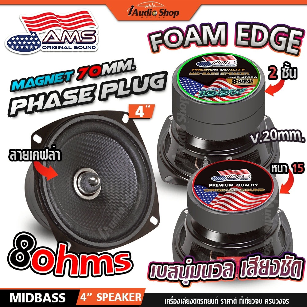 ลำโพงเสียงกลาง 4นิ้ว 8Ω มล.1ชั้น 2ชั้น ลำโพงมิดเบส MIDBASS ลำโพงDIY ลำโพง YD103-70A 4702A iaudioshop