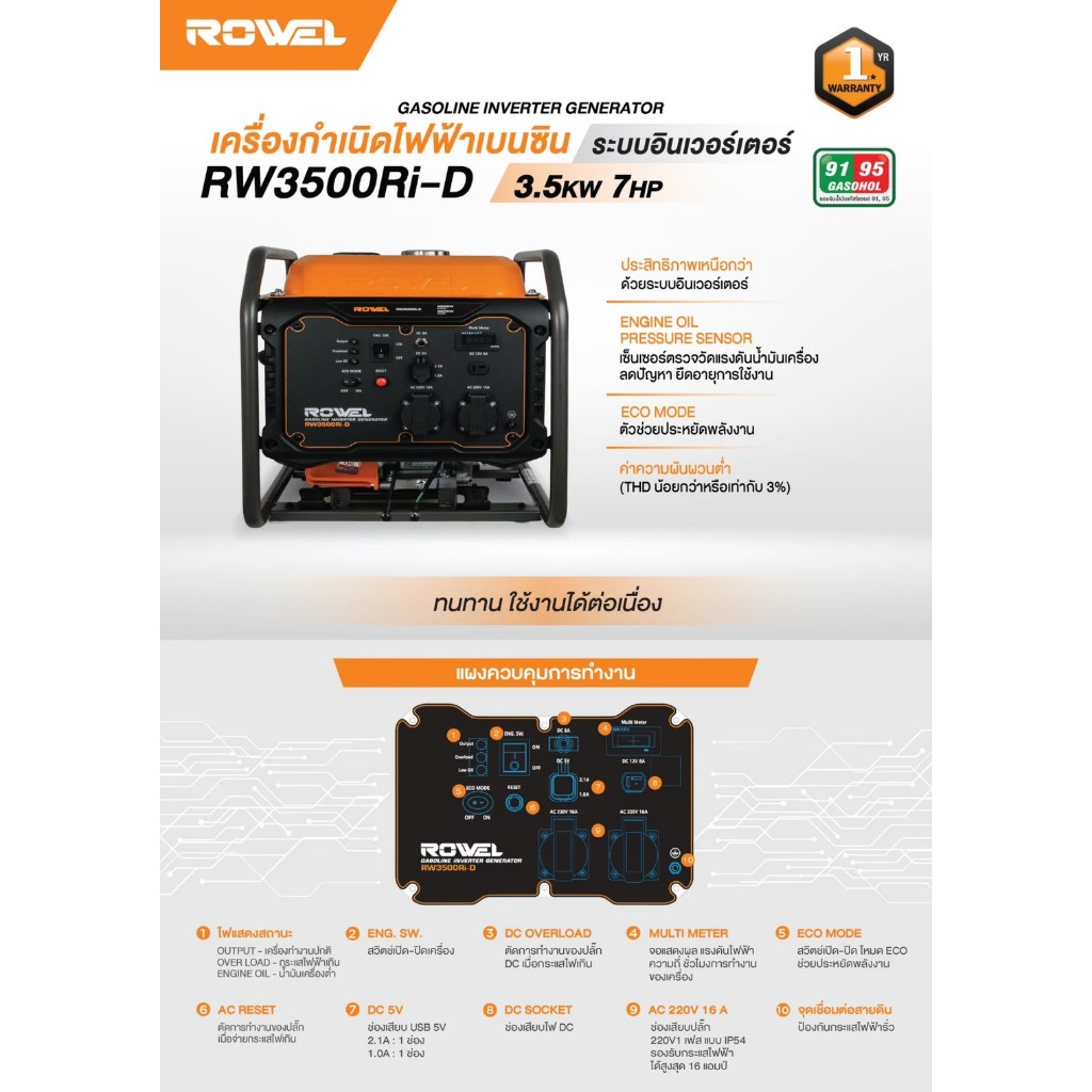 Rowel RW3500Ri-D เครื่องปั้นไฟ 3500วัตต์ 4จังหวะ