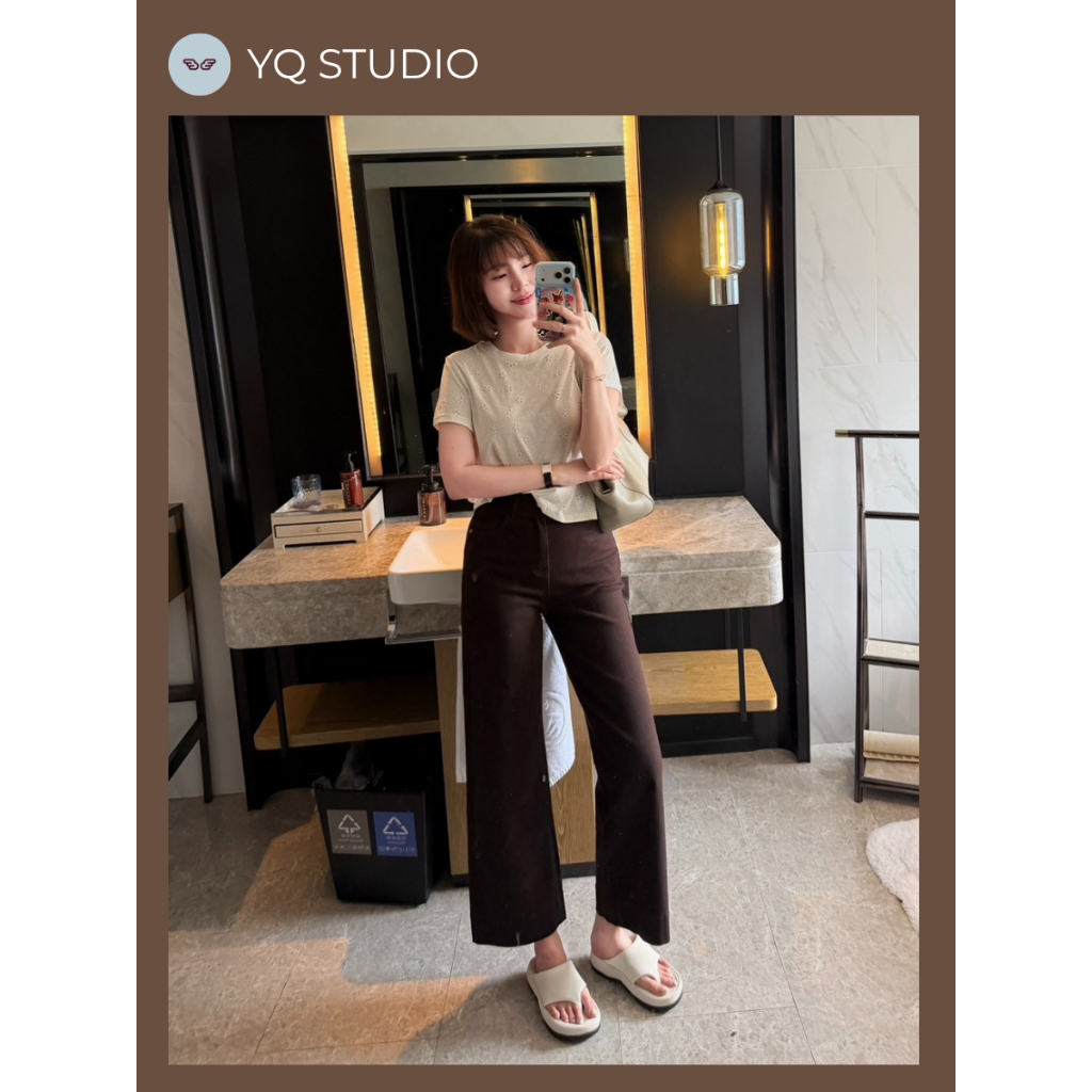 A685  YQ Korean Shop Jeans กก.ยีนส์ขากระบอกกลาง ยืด 8 ทิศ ป้ายYQ